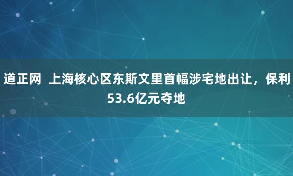 道正网  上海核心区东斯文里首幅涉宅地出让，保利53.6亿元夺地